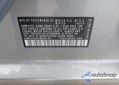 2025 Volkswagen Jetta 1.5T Se from USA, damaged, VIN 3VWEX7BU5SM025130